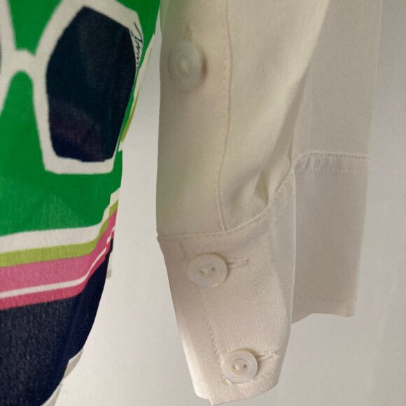 NWOT Trina Turk Redondo Long Sleeve SILK Blouse, Medium, Geometric, Button-Up - Picture 9 of 15